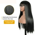 thumbnail image 5 of Queentas 22" Long Black Wig Straight Black Wigs with Bangs Human Hair Wigs for Women Glueless Wigs for Women Black Long Bob Wigs, 5 of 8