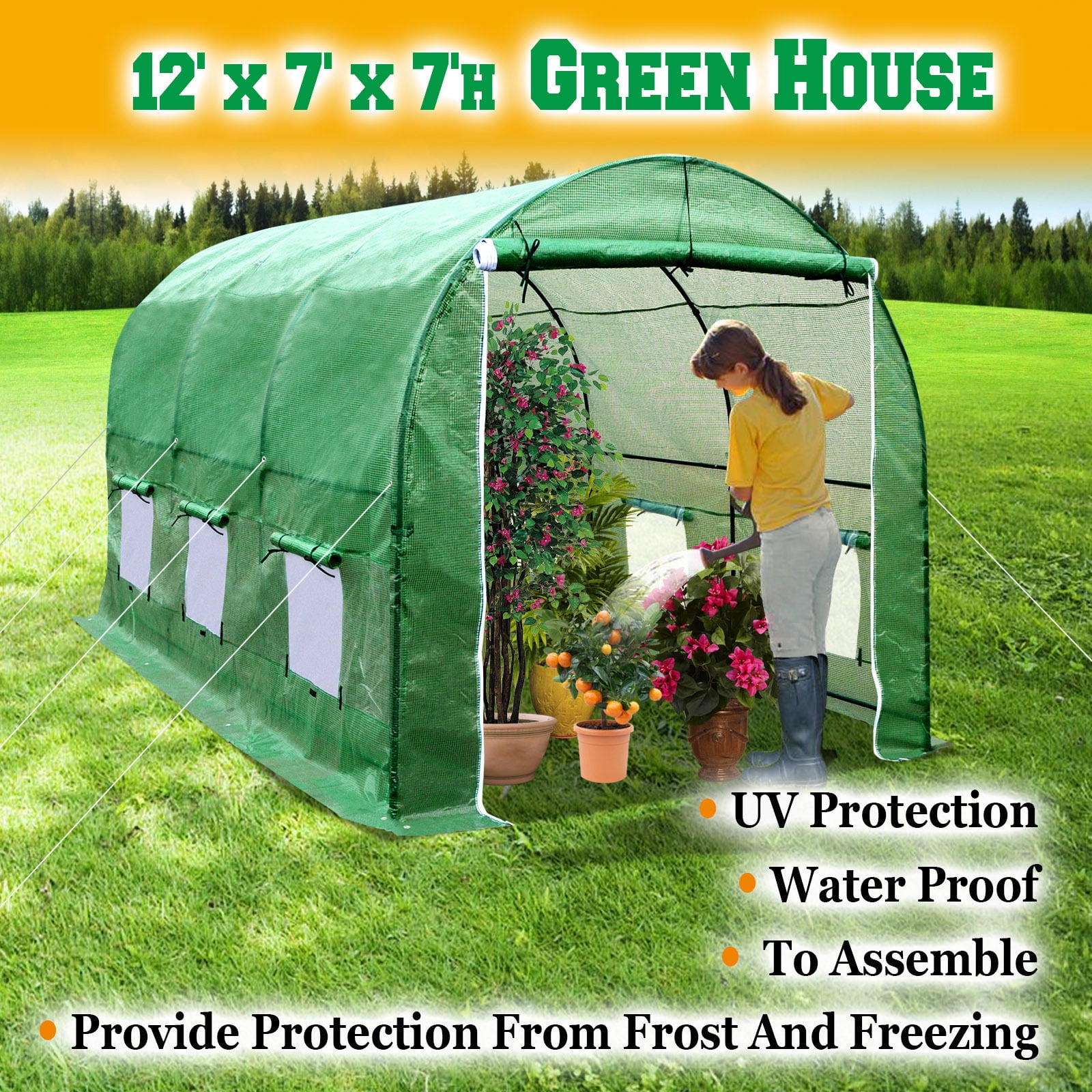 12x7x7 Green BenefitUSA GH050 Larger Walk Plant Outdoor Gardening Greenhouse 
