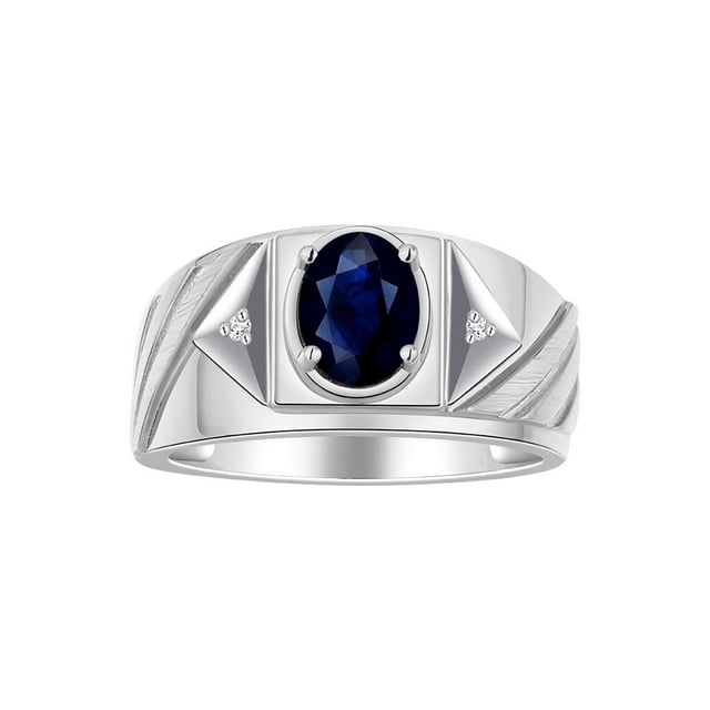 RYLOS Men's Rings Sterling Silver Rings Classic Designer Style 8X6MM Oval Gemstone & Diamond Ring Sapphire Birthstone Rings For Men Size 12
