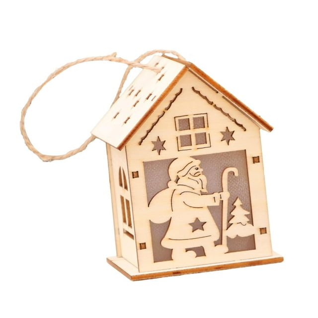 Adorno navideño de madera para casa, colgante para de Navidad 2023, con decoración de luz de vela que cambia automáticamente en 4 colores Patrón de Papá Noel