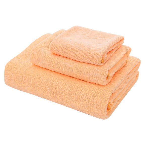 EazyTech 3 Piece Microfiber Cute Bath Towels Set, 1 Bath Towels, 1 Hand Towels, 1 Washcloths,Highly Absorbent, Embossed Bear Large Bathroom Towels (Orange)