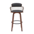 thumbnail image 6 of Willow 30" Swivel Walnut Wood Bar Stool in Black Faux Leather with Golden Bronze Metal, 6 of 10