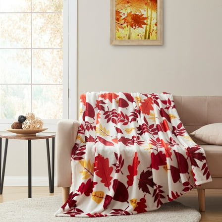 Kate Aurora Oversized Autumn Leaves Ultra Soft & Plush Throw Blanket Cover - 50 In. X 70 In.