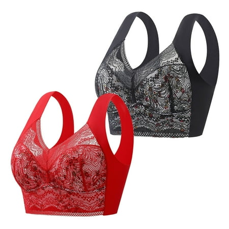 Blphud Lingerie Set Trendy Lingerie for Women Sports Bras for Women Bra 2Pc Women s Thin Lace Back Wrapped Chest Vest with No Steel Ring Fixed Cup Large Chest Show Small Bra Hot Pink L