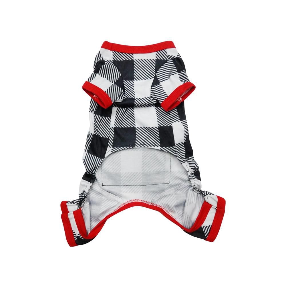 Way to Celebrate Dog Clothes: Knit Jersey Pajama for Dogs, Black & White Plaid with Paw Print Screenprint, Size XS-XL