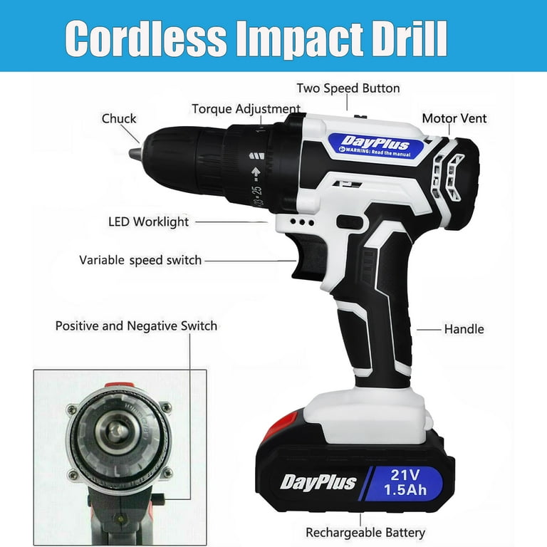 21V Cordless Drill and Impact Driver 1300mAh Wireless Rechargeable Hand  Drills for Home DIY and Outdoor Carrying