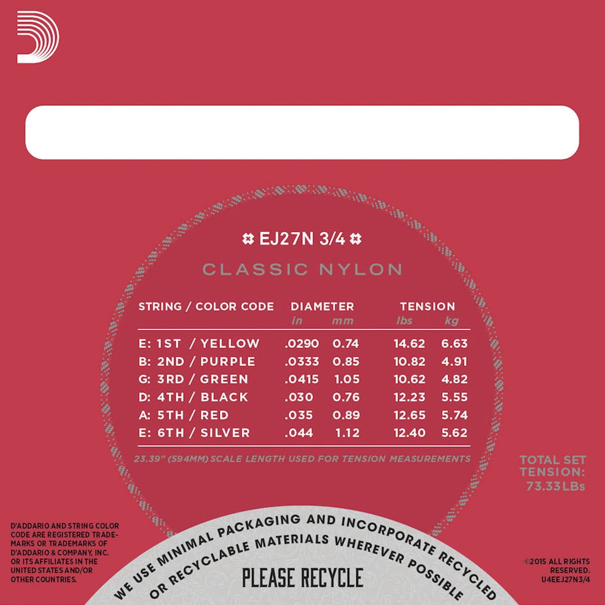 D'Addario Guitar Strings 5-Pack EJ27N 3/4 Student Size Classical