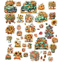 8 Sheets 8 Styles Thanksgiving Window Stickers Fall Large Pumpkin Window Clings Autumn Harvest Trucks Sunflowers PVC Waterproof Self Adhesive Peel and Stick Wall Decals for Holiday Home Decor 1set
