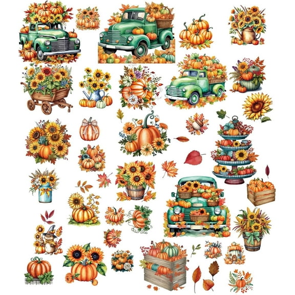 8 Sheets 8 Styles Thanksgiving Window Stickers Fall Large Pumpkin Window Clings Autumn Harvest Trucks Sunflowers PVC Waterproof Self Adhesive Peel and Stick Wall Decals for Holiday Home Decor 1set