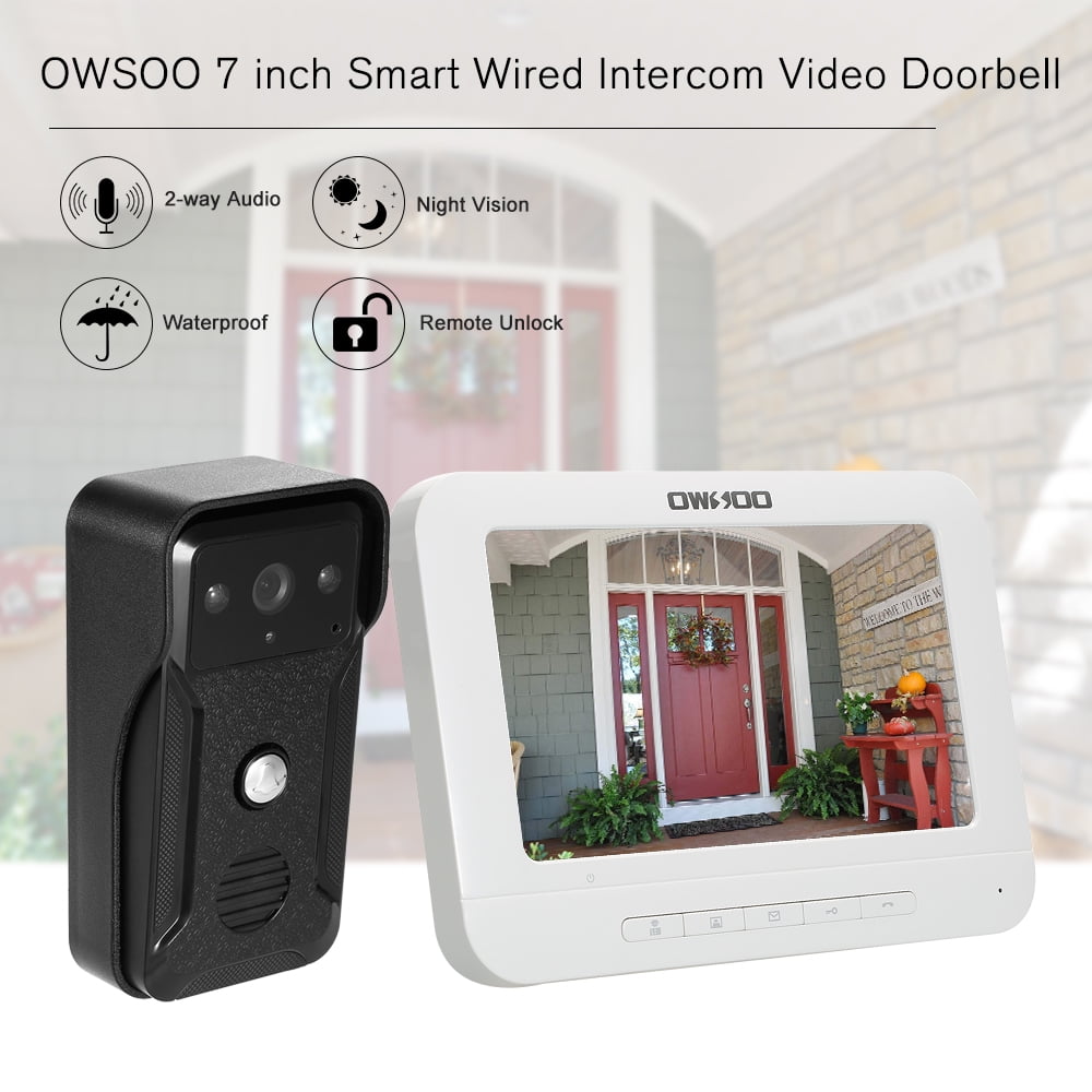OWSOO 7 inch Wired Video Doorbell Indoor Monitor with IRCUT Rainproof Outdoor Camera Visual Two