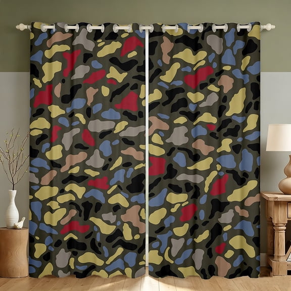 Manfei Rustic Camouflage Blackout Curtains, Mid Century Camo Window Curtains Pack of 2 (38x45 Each), Khaki