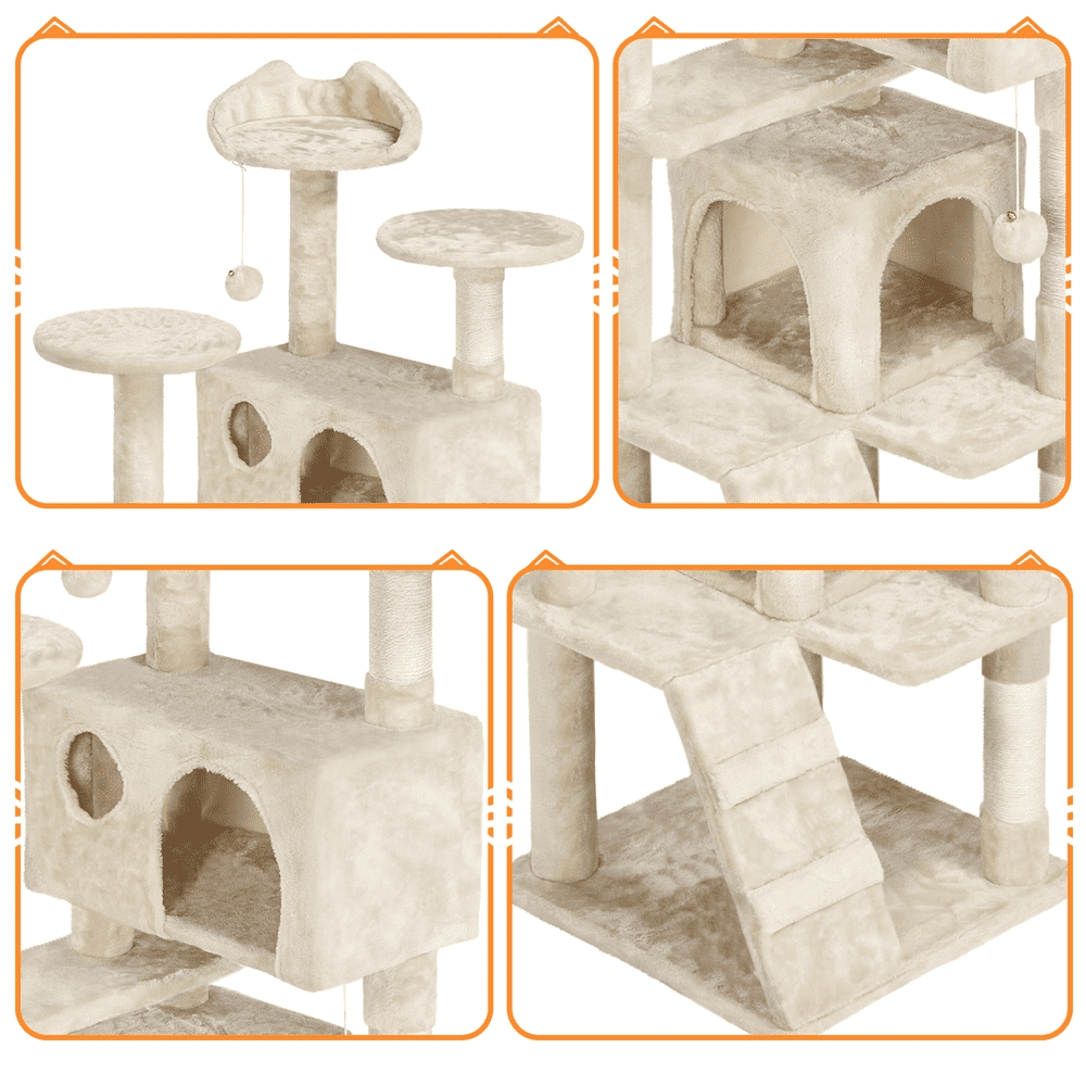 Yaheetech 62.2" H Multilevel Cat Tree with 3 Scratching Posts and Double Condos, Beige