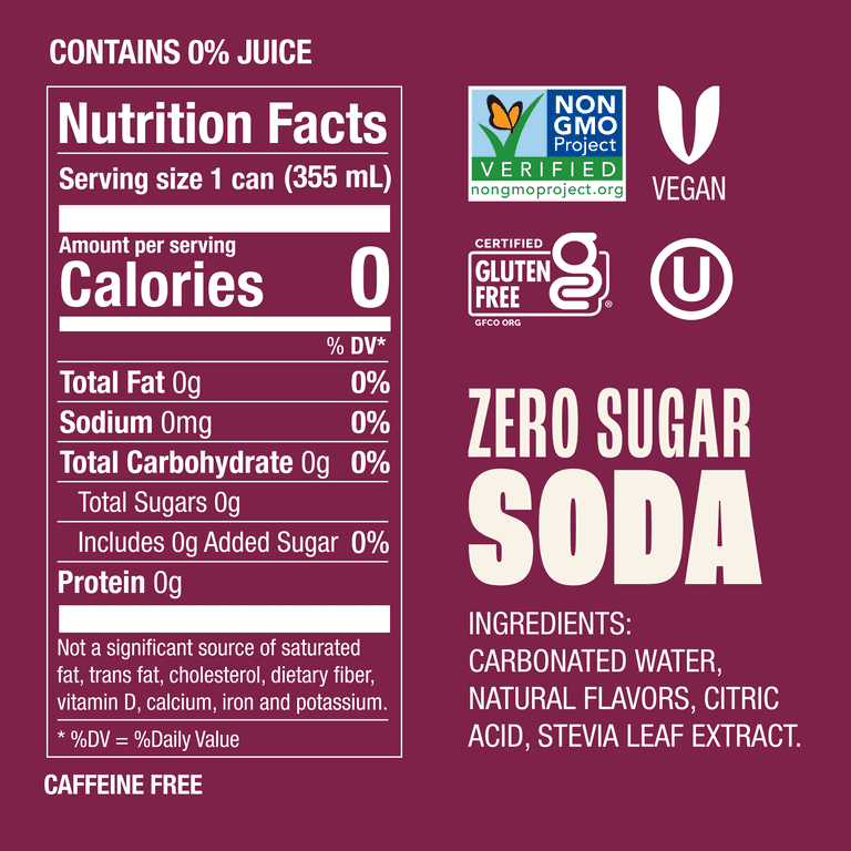 Zevia Zero Sugar, Caffeine-Free Black Cherry Soda, 12 fl oz, 8