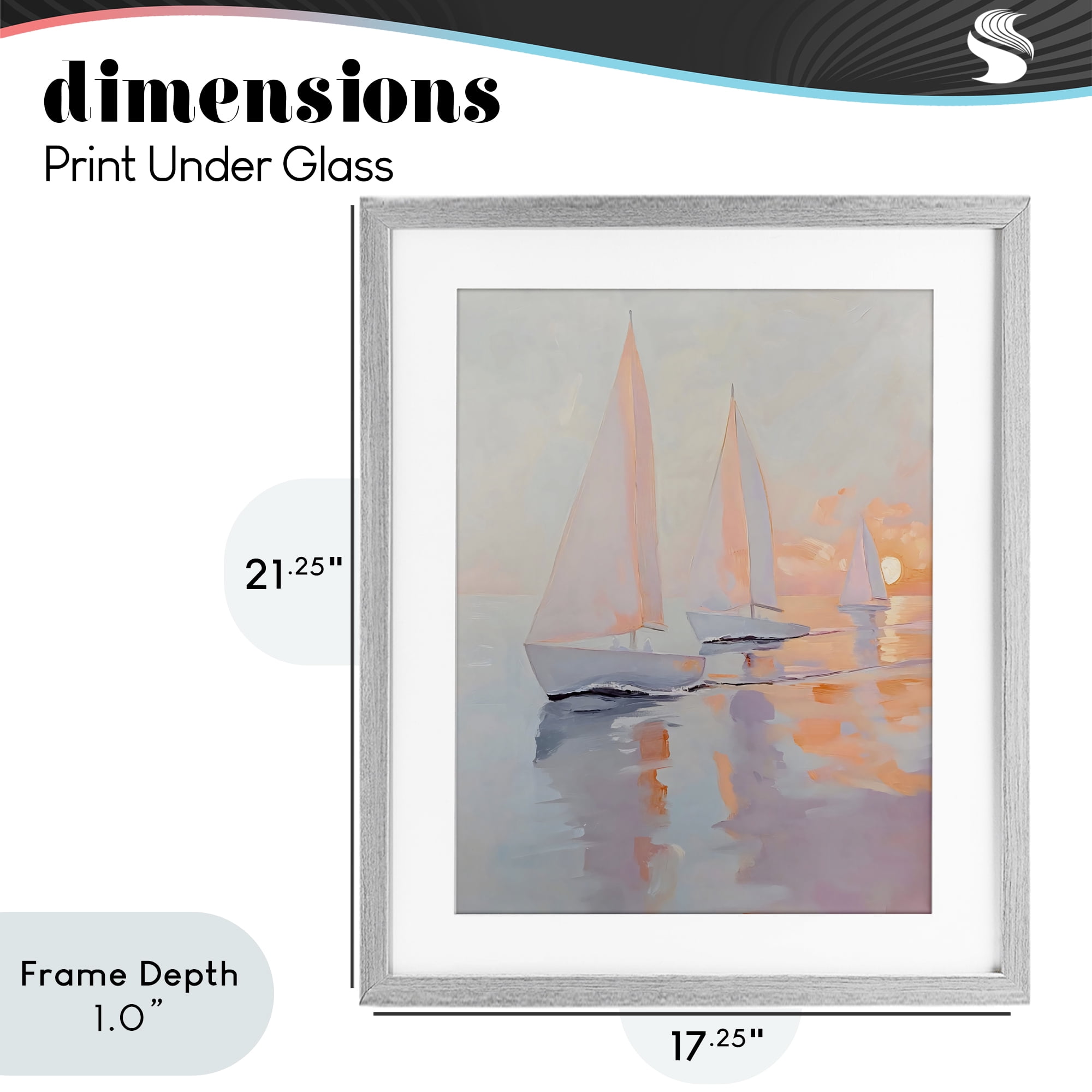 Stupell Industries Peach Sunset Sailboats on Sea Gray Framed Print Under Glass, design by Creative Studio