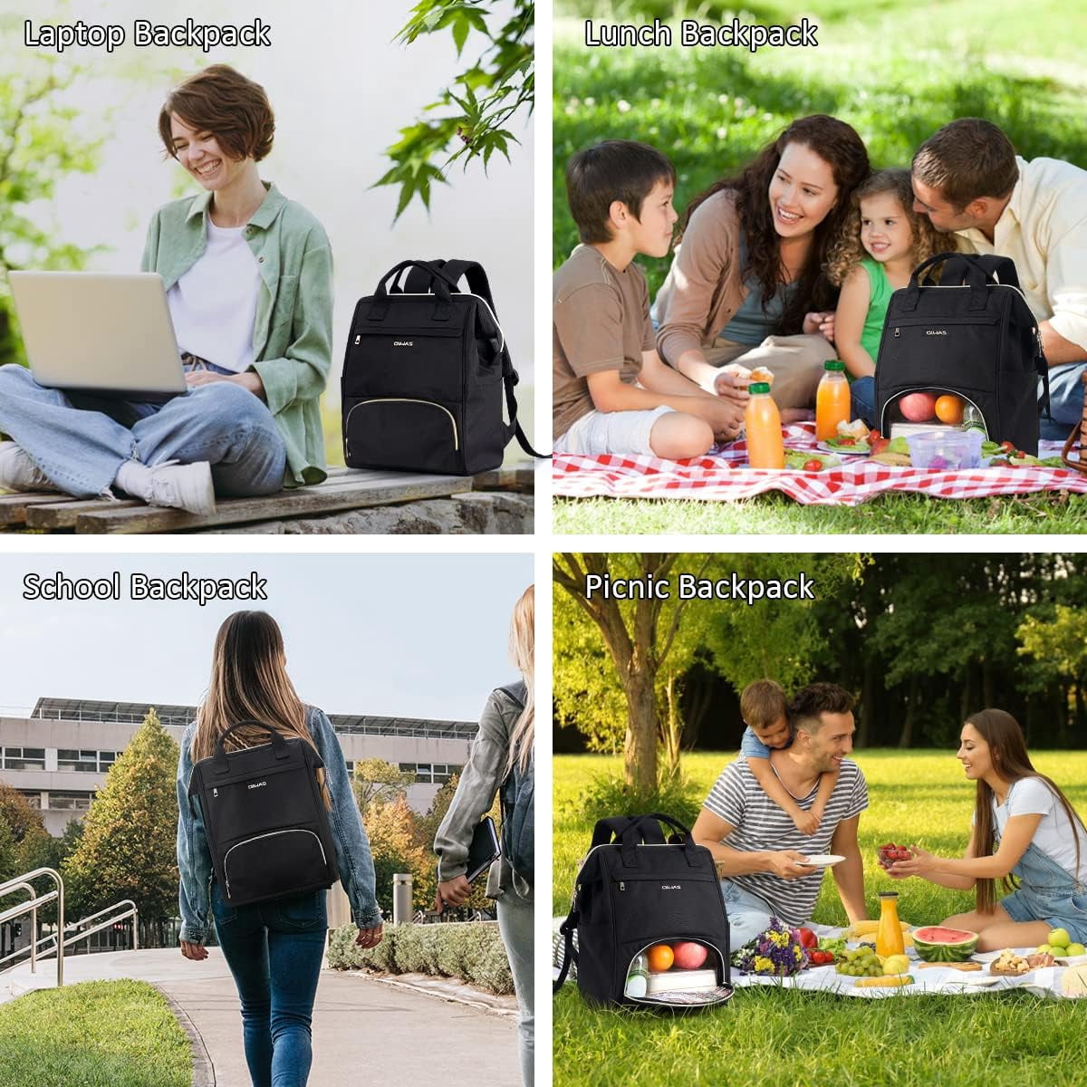 OIWAS Lunch Bag Laptop Backpack Insulated Cooler with USB Port for Men Women, Fits 15.6 inch Laptop, Black