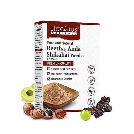 Elecious Naturals Amla, Reetha, Shikakai Powder for Hair | 3-in-1 Natural Hair Cleanser | 100% Natural, No Chemical, No Preservative | SLS, Paraben Free