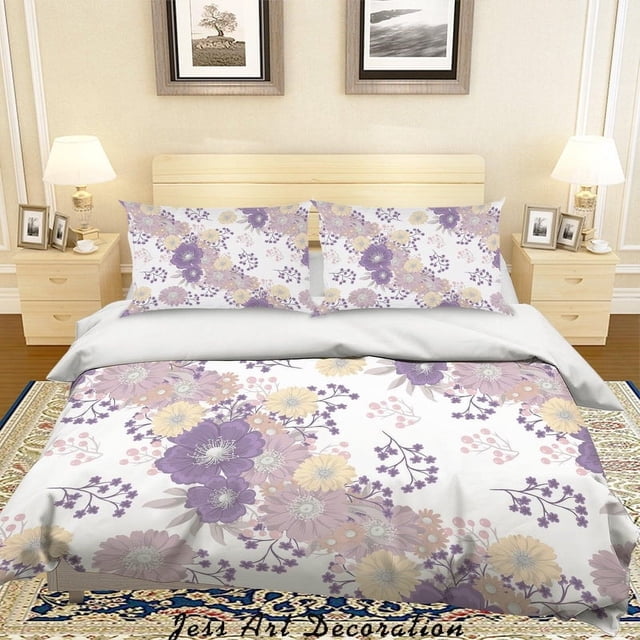3D púrpura patrón floral funda de edredón juego de ropa de cama fundas de almohada 27