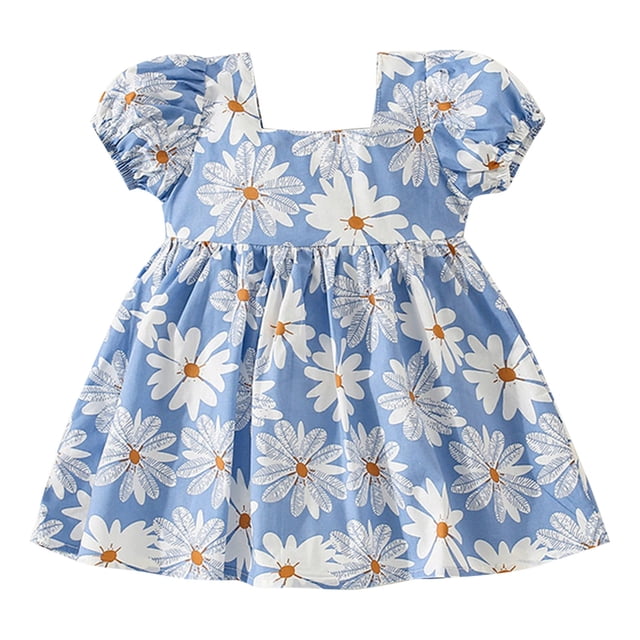 WEAIXIMIUNG Robe Pull pour Filles 10-12 Ans Robe à Manches Courtes avec Nœud Imprimé Floral Volants Robe de Danse Fête Vêtements 12-18 Mois