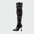 thumbnail image 4 of Juosiy Women's Knee High Kitten Mid Heel Leather Pointed Toe Side Zipper Fall Long Tall Boots, 4 of 8