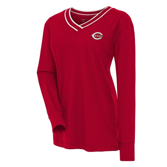 Women's Antigua Red Cincinnati Reds Symbolic Long Sleeve V-Neck Top