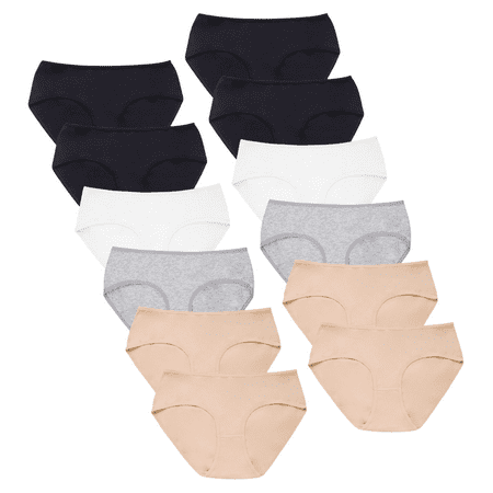 12 Pack Womens Cotton Bikini Panty Extended Side Briefs Hipster Tag-Free Elastic Waist Stretch Seamless Underpants Underwear Breathable Womenswear