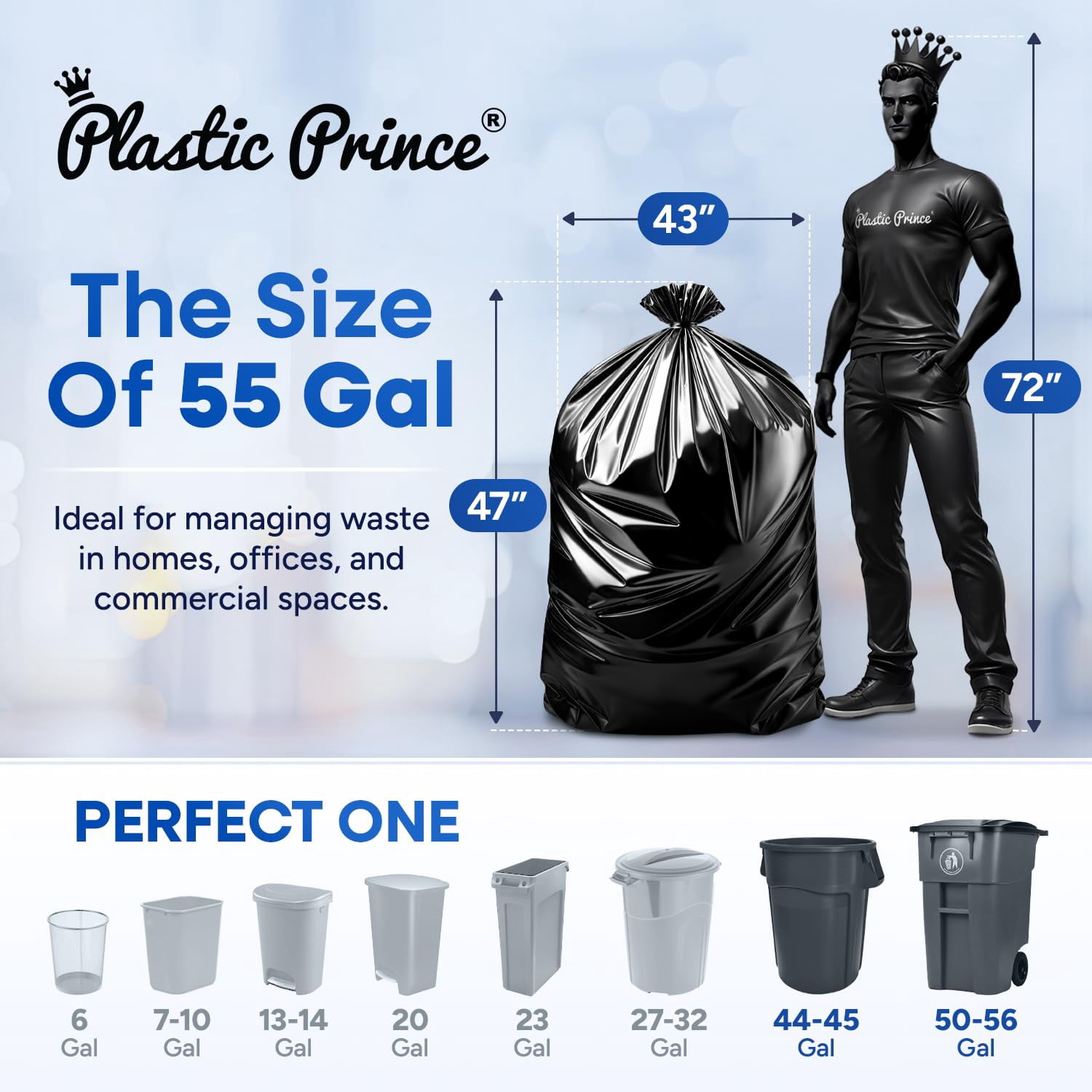 (100 Pack) 55-60 Gallon Trash Bags, 2 Mil, Heavy Duty, Fit Rubbermaid Brute Rollout, Round and Square 32-55 gal Trash Cans, 43" x 47" Large Durable Garbage Trash Can Liners, Bulk (2 Mil Black)