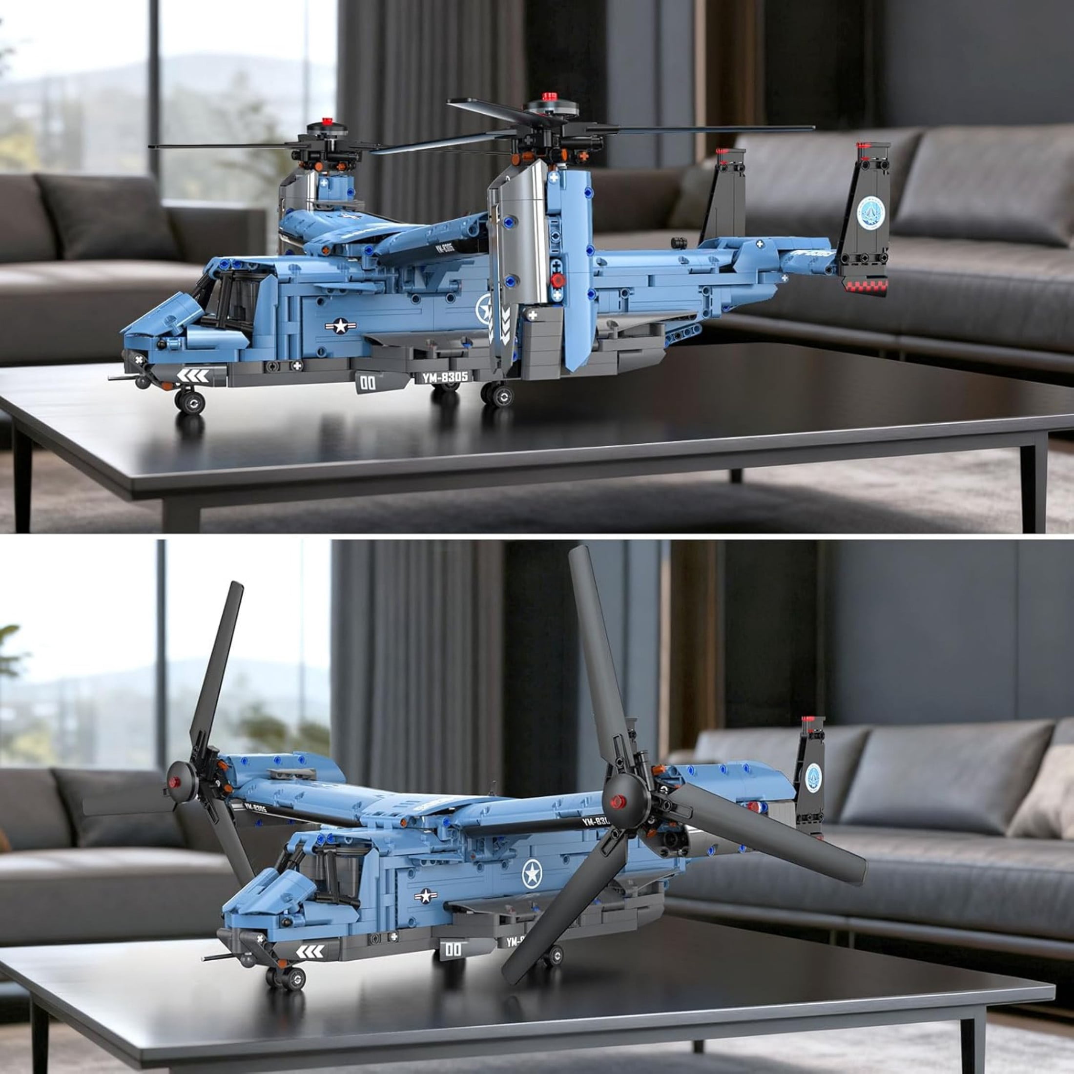 1486-Piece V-22 Osprey Military Helicopter Building Blocks Set, Collectible Aviation Model Kit for Adults & Teens