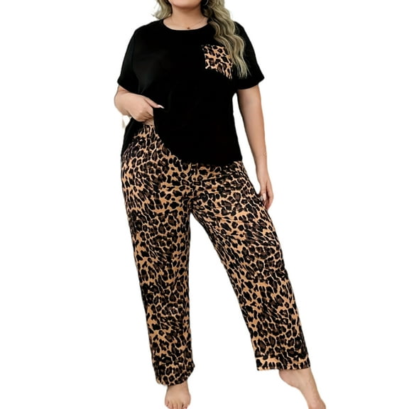 Musefolio Women's Plus Size Pajamas 2 Piece Set Elastic Waist and Chest Pocket Casual Loungewear 1X-5X