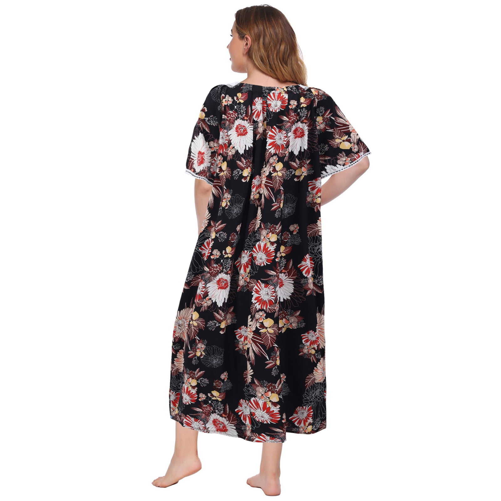 Plus Size Nightgown for Women Short Sleeve House Dress Vintage