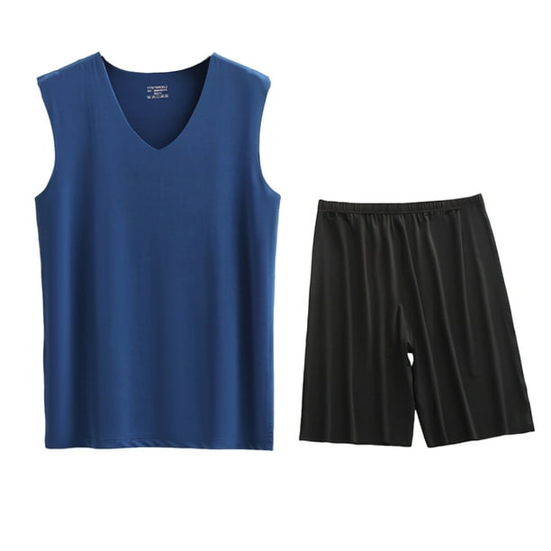 Conjunto Deportivo de los Hombres, Moda Casual de Color Sólido Cuello en V sin Mangas de Elasticidad Superior para el Desgaste Al Aire Libre, Traje Atlético de Humedad