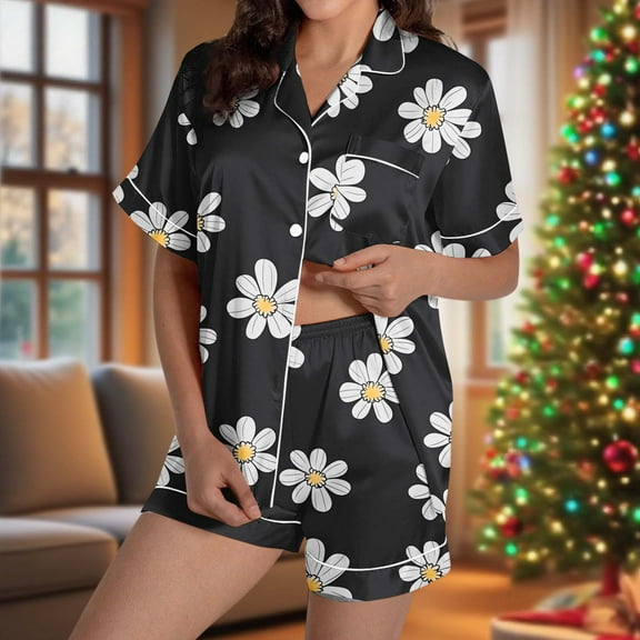 Vetsdori Shorts & Top Pajamas Sets for Women PJS Pockets Homewear 2 Pieces Lightweight,Collared Womens Pajamas