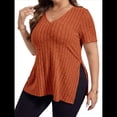 thumbnail image 3 of Blusas de Talla Grande para Mujer, Informales, con Cuello en V, Corta y Dobladillo Dividido, para Verano Color Naranja XL, 3 of 8