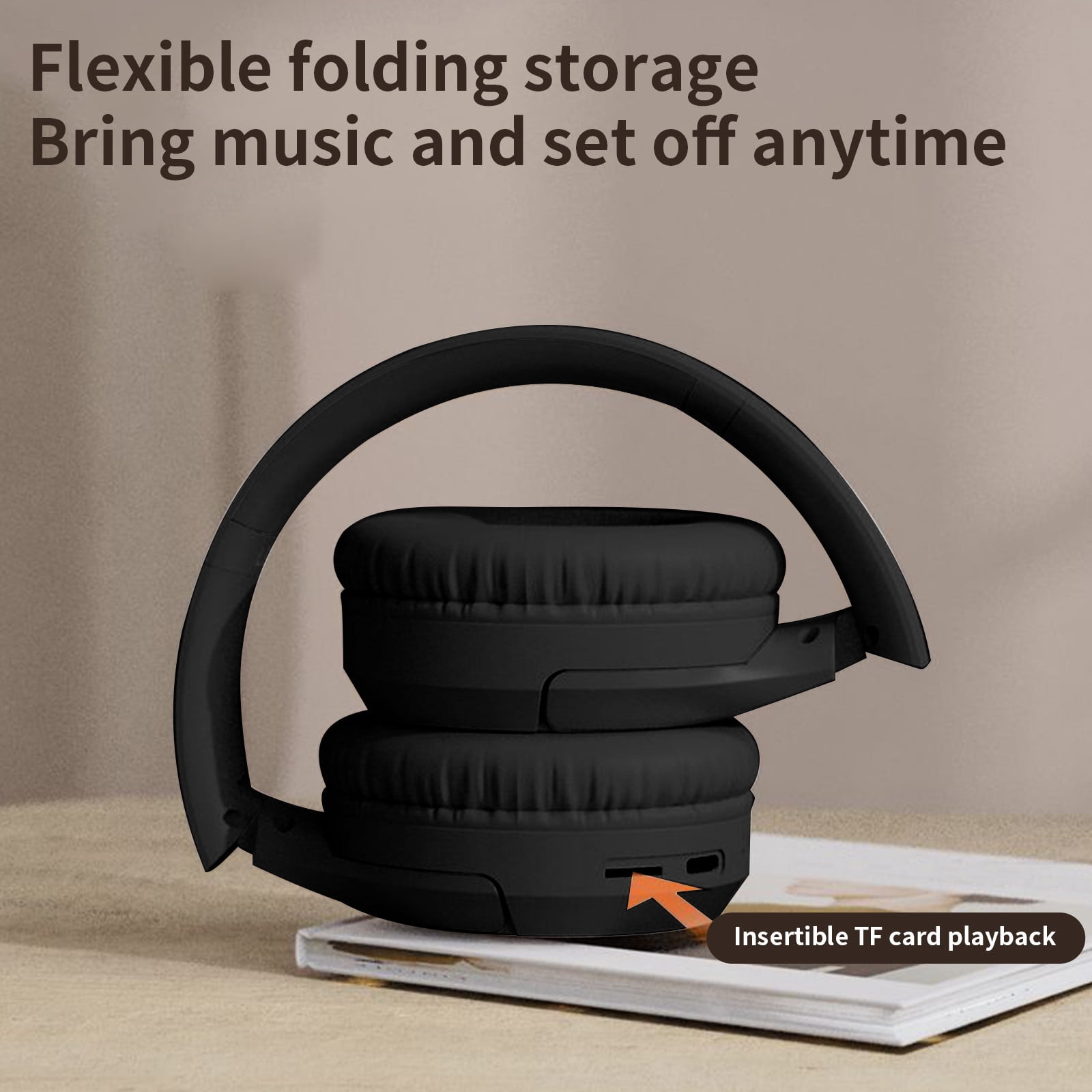 Bluetooth Headphones Over Ear, 6S Wireless Headphones Wired with 6 EQ Modes, 40 Hours Playtime Foldable HiFi Stereo Headset with Microphone, FM/TF for Cellphone/PC/Work,Black