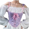 thumbnail image 6 of Xfvqtps Womens Vintage Floral Embroidery Grommet Lace up Tie Front Corset Bustier Shapewear Top Blue, 6 of 8