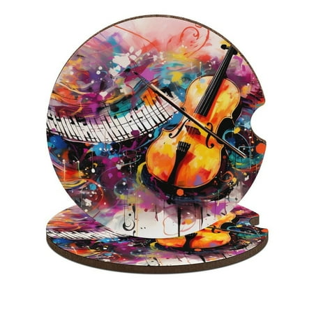 

Abstract Music Notes Car Coasters for Drinks with A Finger Notch for Easy Removal Cup Holder Coaster Cup Mat Car Interior Accessories 2PCS