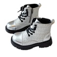 thumbnail image 2 of GobdXE Ankle Boots Solid Croc Embossed Lace Up Side Zipper Thick Lug Sole Casual Shoes Silver,11-11.5 Years, 2 of 9