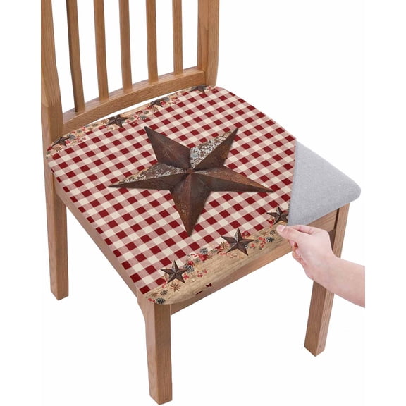 Country Star Farm Chair Seat Covers for Dining Room Stretch Chair Seat Covers Set of 2, Farmhouse Plaid Texas Vintage Fruit Chair Seat Protector Cushion Slipcovers for Kitchen Restaurant Office