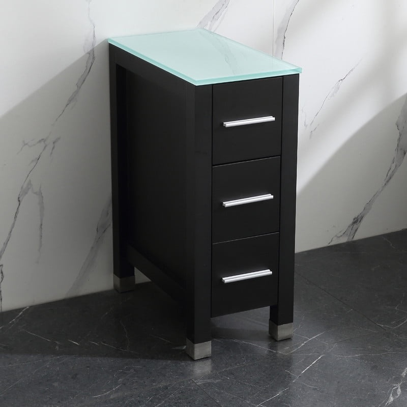 Walsport 36" Luxurious Bathroom Vanity with Sink Combo Cabinet Blue Tempered Glass Vessel Sink Bowl Faucet Drain Combo,Black