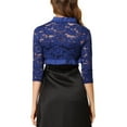 thumbnail image 3 of INSPIRE CHIC Women's Elegant Ruffle Collar Front 3/4 Sleeve Lace Shrug Top M Dark Blue, 3 of 6
