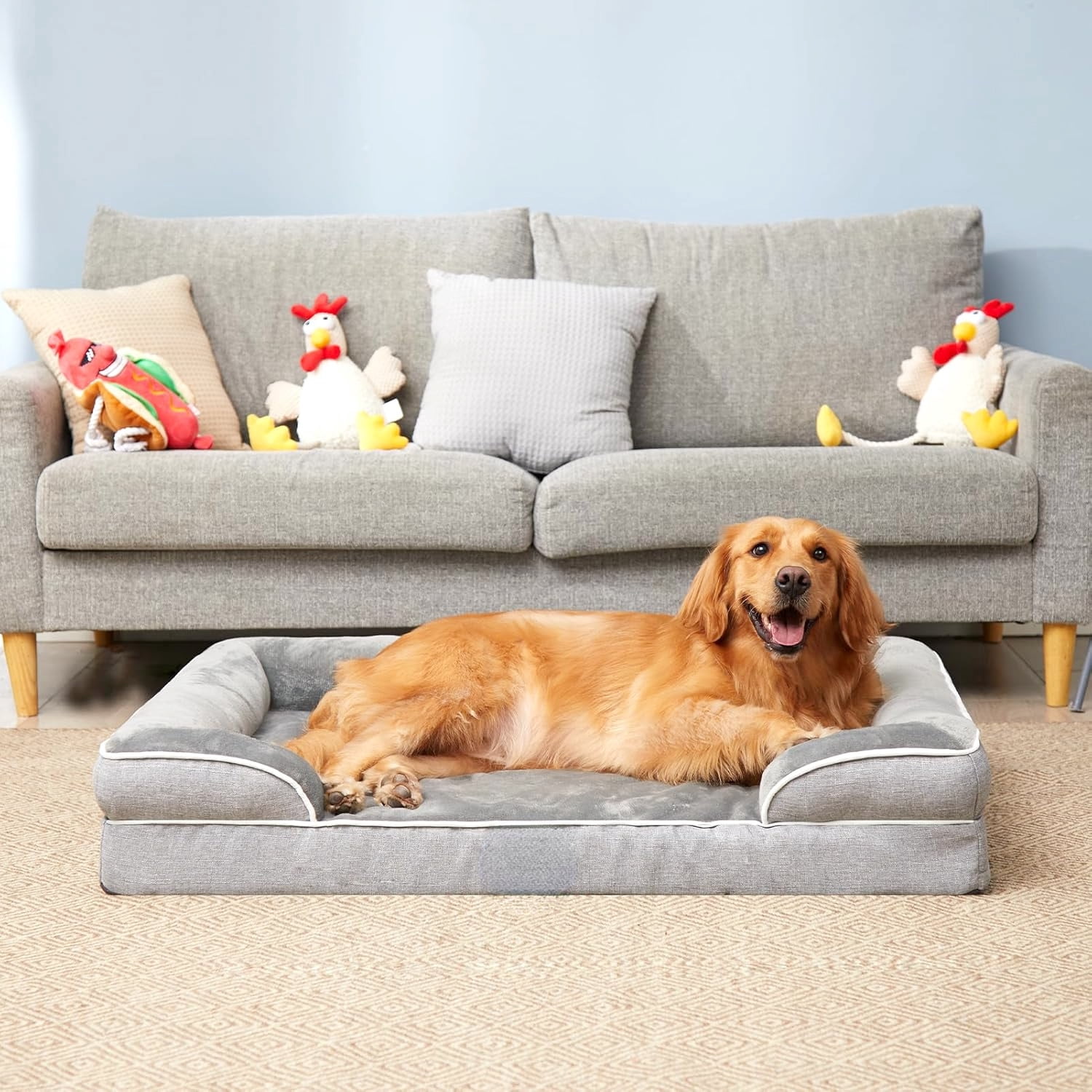 Large Orthopedic Dog Bed Grey Memory Foam With Washable Cover Waterproof