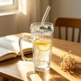 thumbnail image 4 of Clear Glass Water Cup With Handle, Lid and Straw, Lead-Free Thick Glass Coffee and Beverage Tumbler for Hot or Cold Drinks at Home or Office, 4 of 6