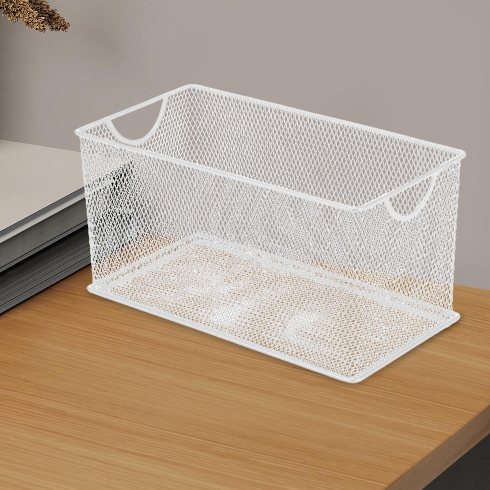 Fiocias CD Storage Box Organizing Container with Handles Multifunction Metal Mesh Basket White