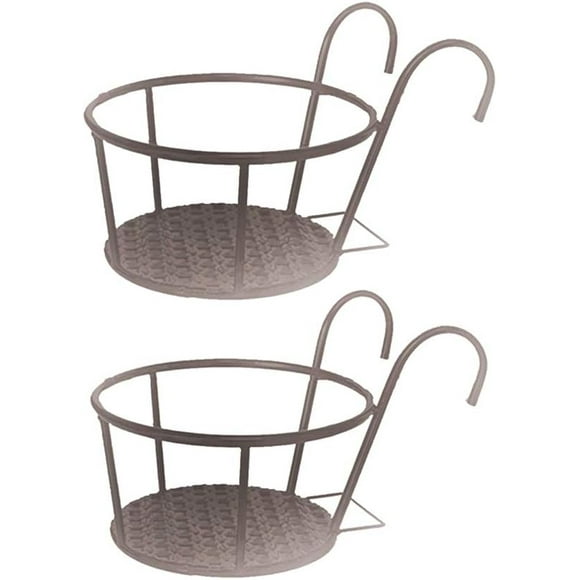 Hanging Railing Planter Iron Art Hanging Baskets Flower Pot Holder Hanger Over The Metal Fence Rail for Patio Balcony Porch or Fence Planters Assemble (Thicken, 2pcs Bronze)