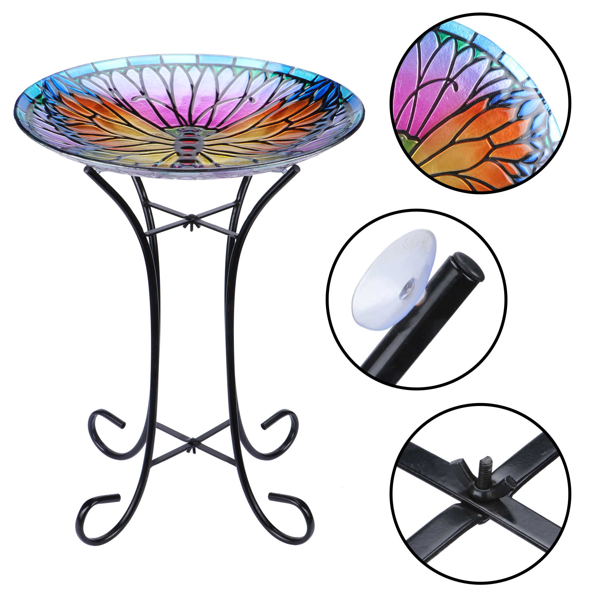 Better Homes & Gardens Multicolor Butterfly Glass Outdoor Birdbath - image 4 of 10