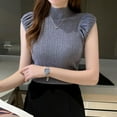 thumbnail image 2 of Débardeurs Femme Col Rond Mi-Col Roulé Slim Fit en Tricot Sans Manches T-Shirt Basique Blouse Tops Blanc, 2 of 7