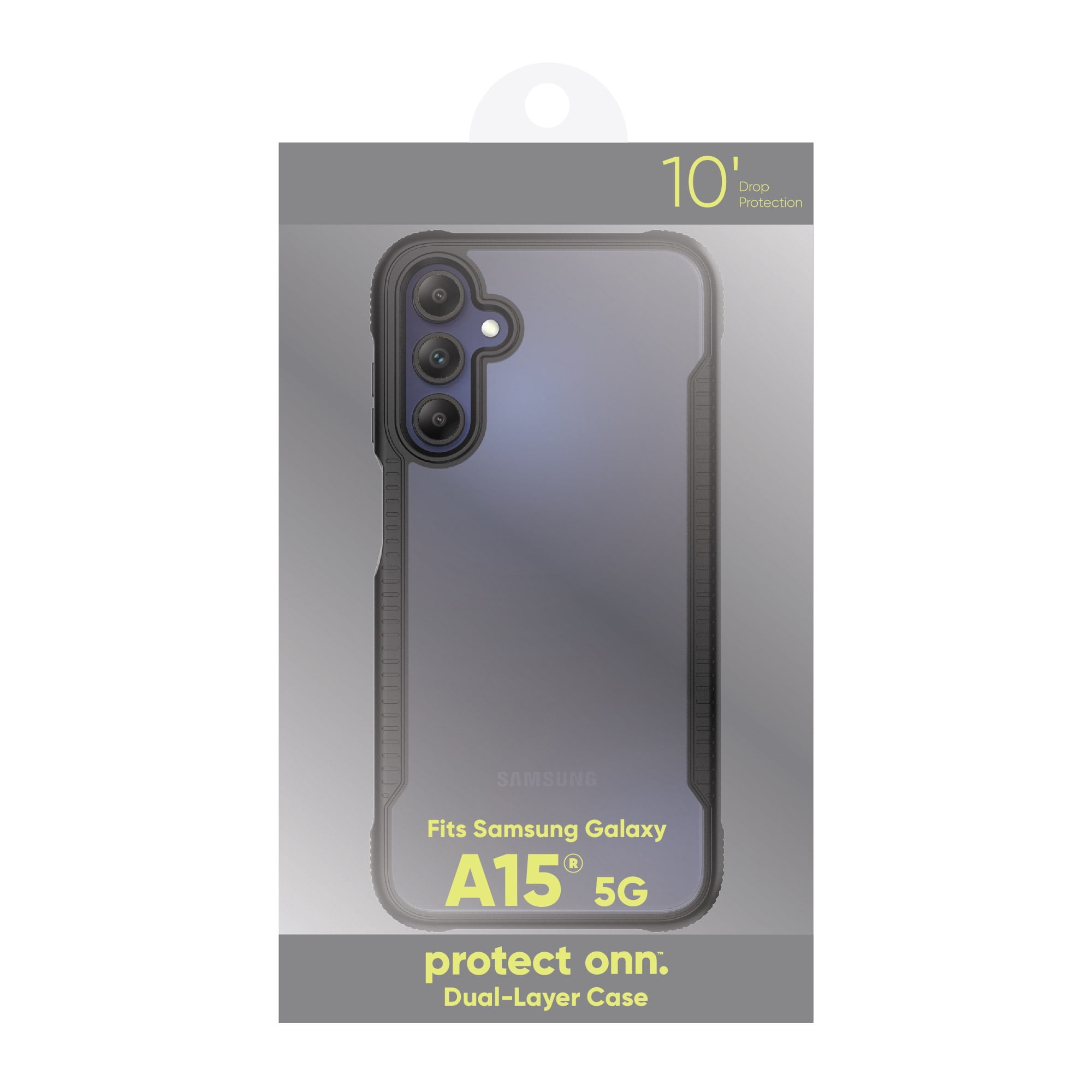 onn. Dual-Layer Phone Case for Samsung Galaxy A15 5G - Gray/Clear