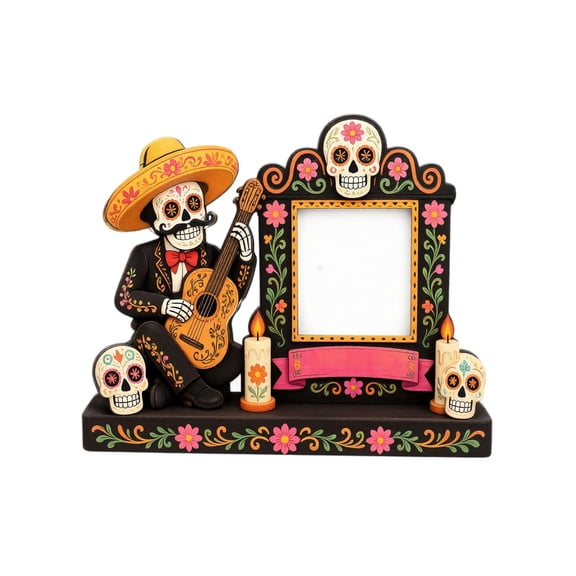 Wooden Picture Frame Day of The Dead Decor Halloween Skeleton Design 2D Tabletop Display for Halloween Home Decor Party Shelf Decoration