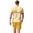 thumbnail image 3 of Havenx 2 Piece Outfit for Men Short Sleeve Crewneck Shirts Drawstring Elastic Waist Shorts with Pockets Color Block Sets Breathable Athletic Summer Beach Vacation Wear,Yellow L, 3 of 6