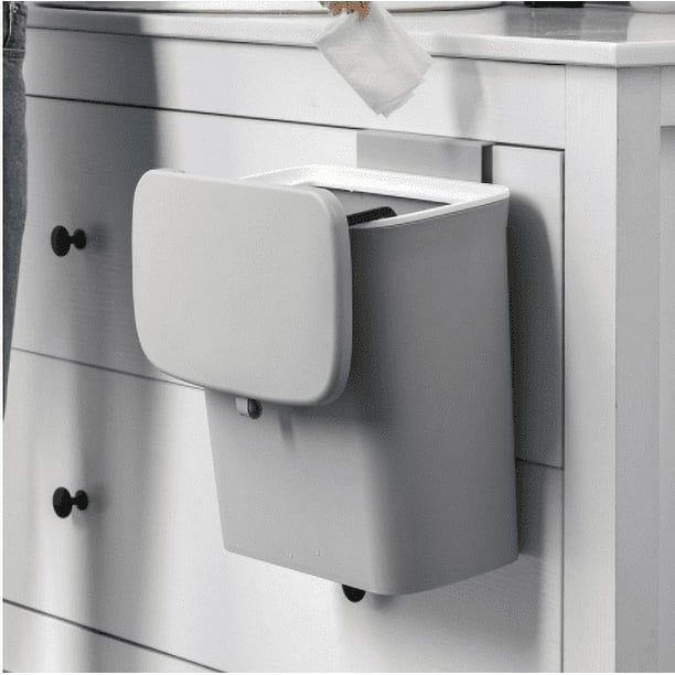Laklulu Contenedor de abono de cocina de 2,4 galones para encimera o debajo del fregadero, bote de basura pequeño colgante con tapa para armario/baño/dormitorio/oficina/camping, cubo de abono