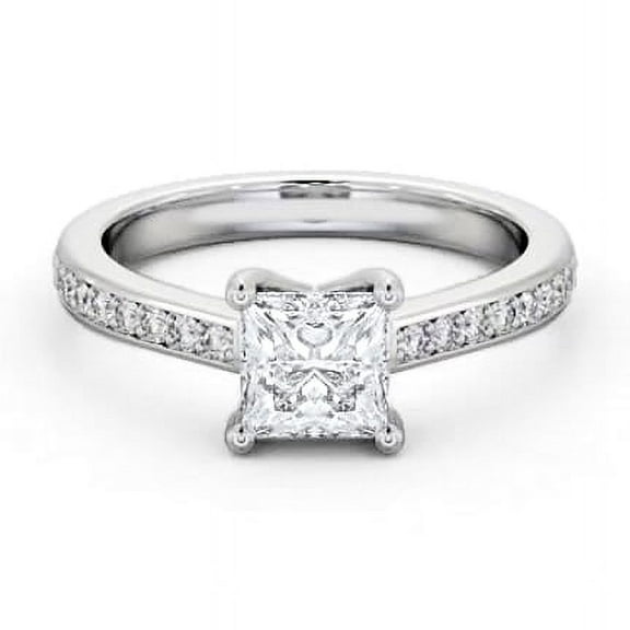 Vivid Jewel 14k White Gold Plated Ring - Princess Cut Excellent 1.8 Ct Diamond Ring For Women's - Solitaire with Accent Engagement Wedding Women's Rings - Special Occasion Rings Women's